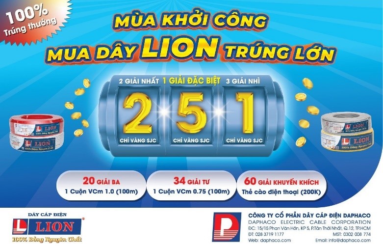 THỂ LỆ CHƯƠNG TRÌNH KHUYẾN MẠI DÀNH CHO ĐẠI LÝ, CỬA HÀNG “MÙA KHỞI CÔNG – MUA DÂY LION TRÚNG LỚN”